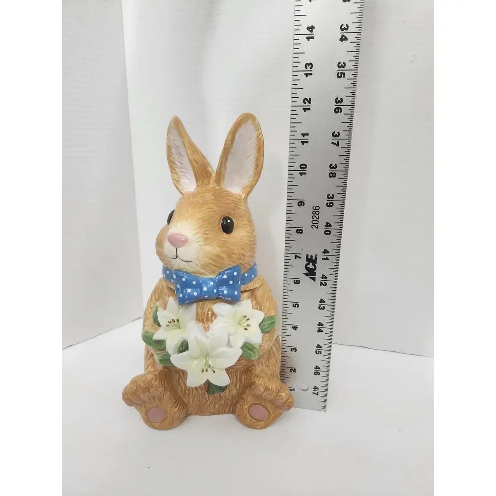 Easter Bunny Rabbit with Easter Lilies David's Cookies Ceramic Cookie Jar